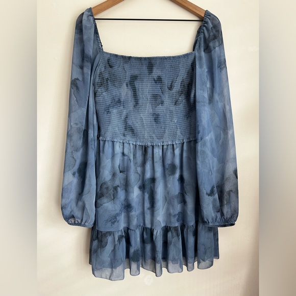 Aritzia Wilfred Tempest Mini dress blue long sleeve smock watercolor fairy - Picture 1 of 6